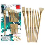 Isomars Flat Hog Hair Paint Brush Set of 8 with Fan Brush – Professional Long Handle Artist Brushes for Oil, Acrylic & Canvas Painting | Natural Bristles for Smooth, Even Strokes - Isomars