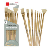 Isomars Flat Hog Hair Paint Brush Set of 8 with Fan Brush – Professional Long Handle Artist Brushes for Oil, Acrylic & Canvas Painting | Natural Bristles for Smooth, Even Strokes - Isomars