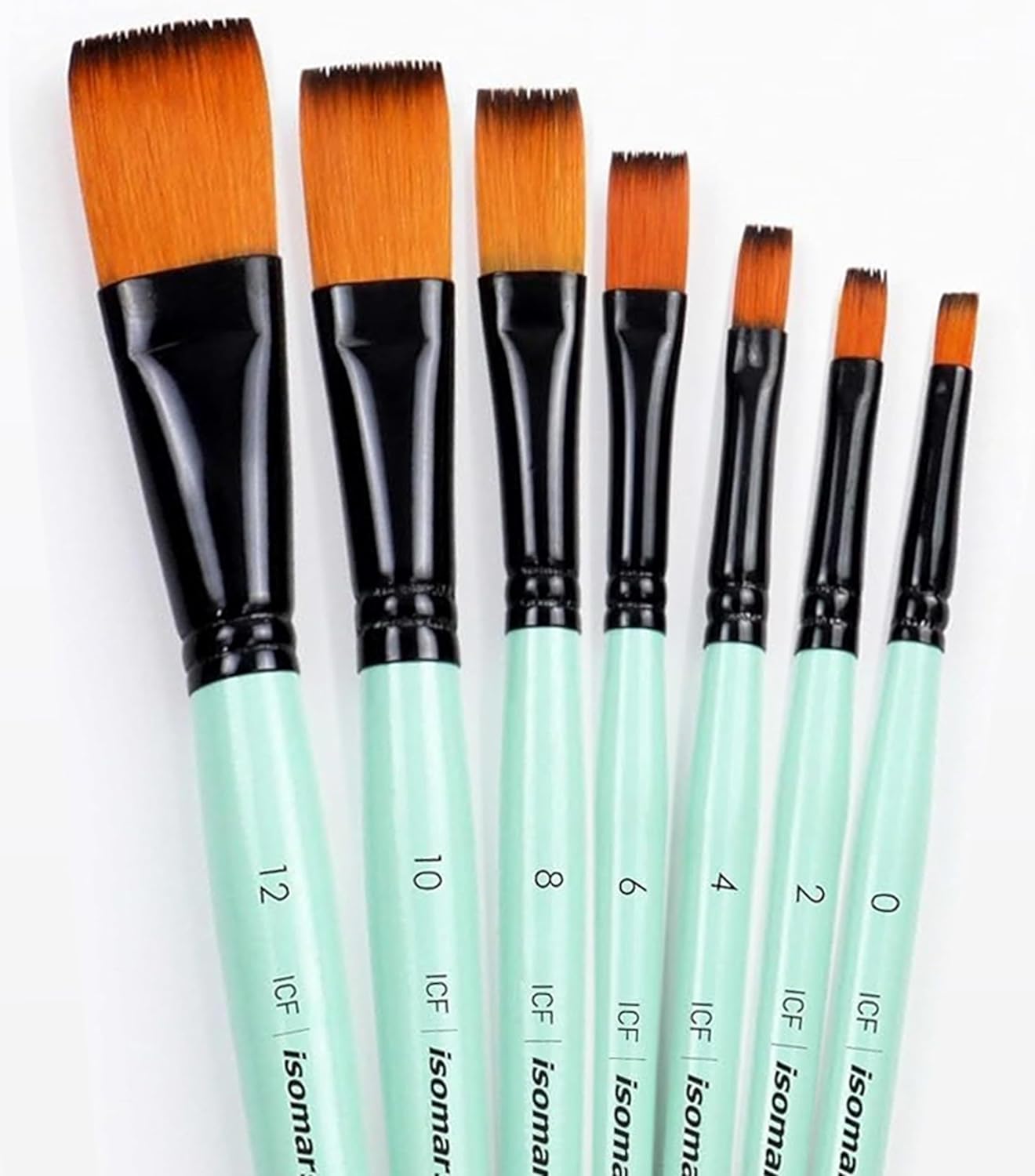 Isomars Flat Paint Brush Set of 7 (0–12) | Professional Synthetic Artist Brushes for Acrylic, Watercolor & Oil Painting | Smooth Finish, No Streaks, Ideal for Artists, Students & Hobbyists - Isomars