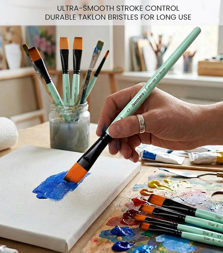 Isomars Flat Paint Brush Set of 7 (0–12) | Professional Synthetic Artist Brushes for Acrylic, Watercolor & Oil Painting | Smooth Finish, No Streaks, Ideal for Artists, Students & Hobbyists - Isomars