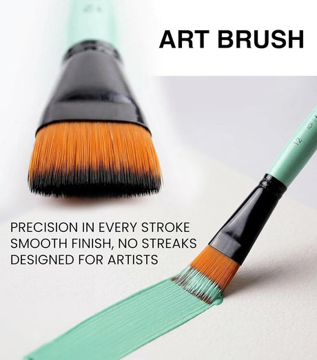 Isomars Flat Paint Brush Set of 7 (0–12) | Professional Synthetic Artist Brushes for Acrylic, Watercolor & Oil Painting | Smooth Finish, No Streaks, Ideal for Artists, Students & Hobbyists - Isomars