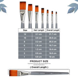 Isomars Flat Paint Brush Set of 7 - Taklon Hair, Sizes 1 to 12 - Isomars