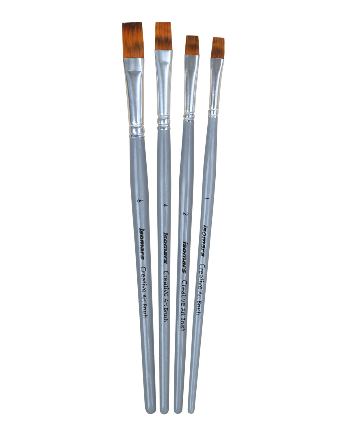 Isomars Flat Rake Art Brush Set of 4 - Taklon Hair, Sizes 1, 2, 4, 6 - Isomars