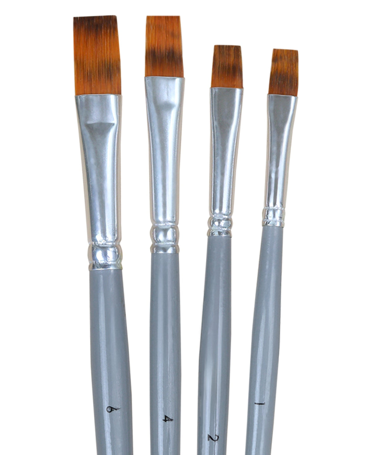 Isomars Flat Rake Art Brush Set of 4 - Taklon Hair, Sizes 1, 2, 4, 6 - Isomars
