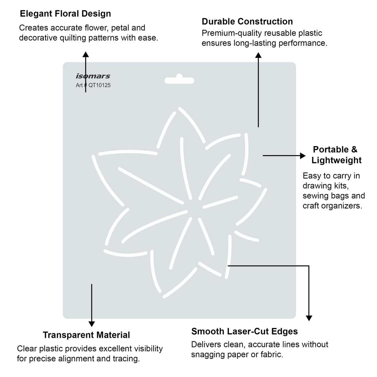 Isomars Floral Quilting Design Template Stencil for Art & Drafting 10125 - Isomars