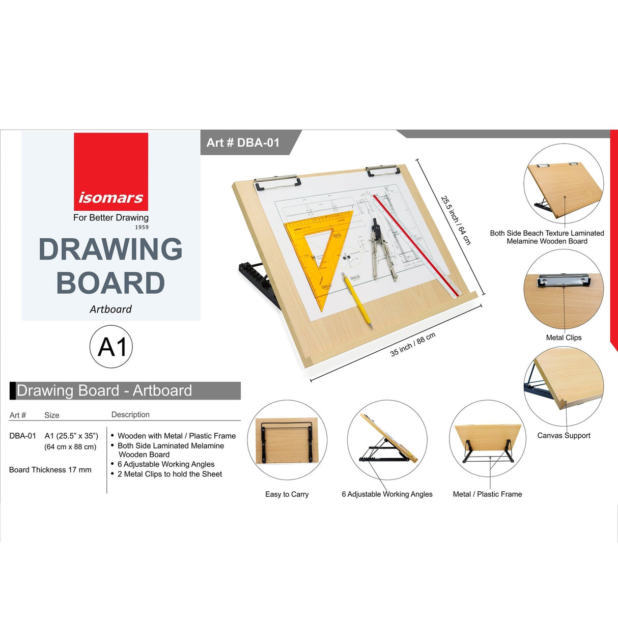 Isomars Foldable Art board Drawing & Drafting Board - A1 - 25.5 x 35 inches - Isomars