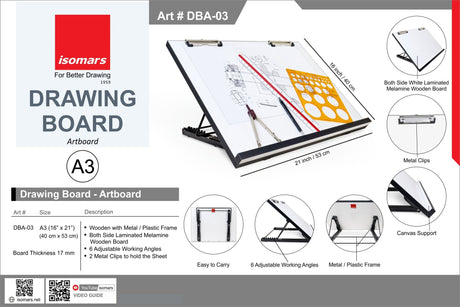 Isomars Foldable Art board Drawing & Drafting Board - A3 Size - 16"x21" - Isomars