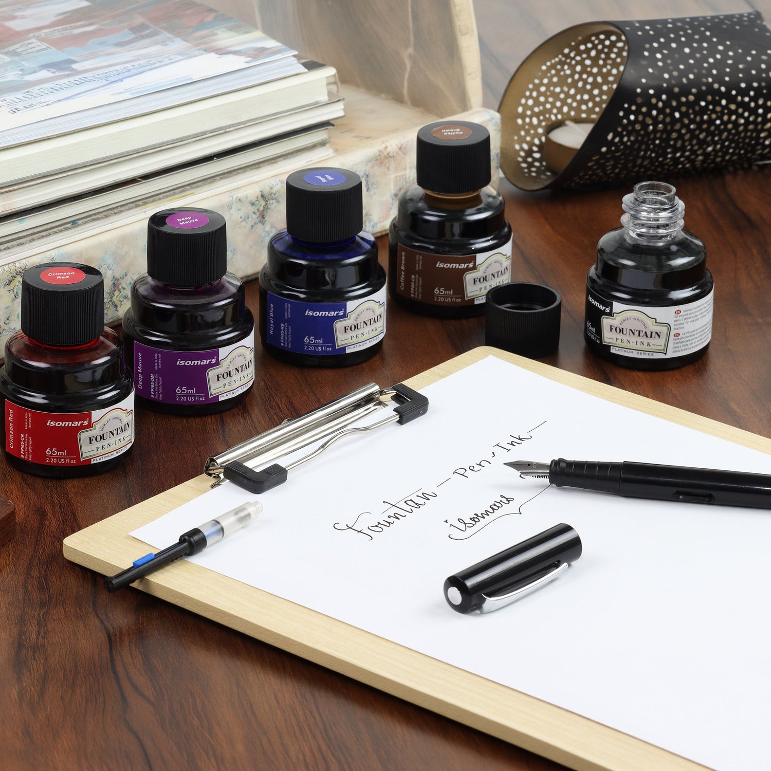 Isomars Fountain Pen Ink Set of 10 Colors, 65ml Each Bottle, Quick Drying, Non-Clogging Formula, Smooth Ink Flow, Vibrant Archival Inks for Fountain Pens, Calligraphy & Writing - Isomars
