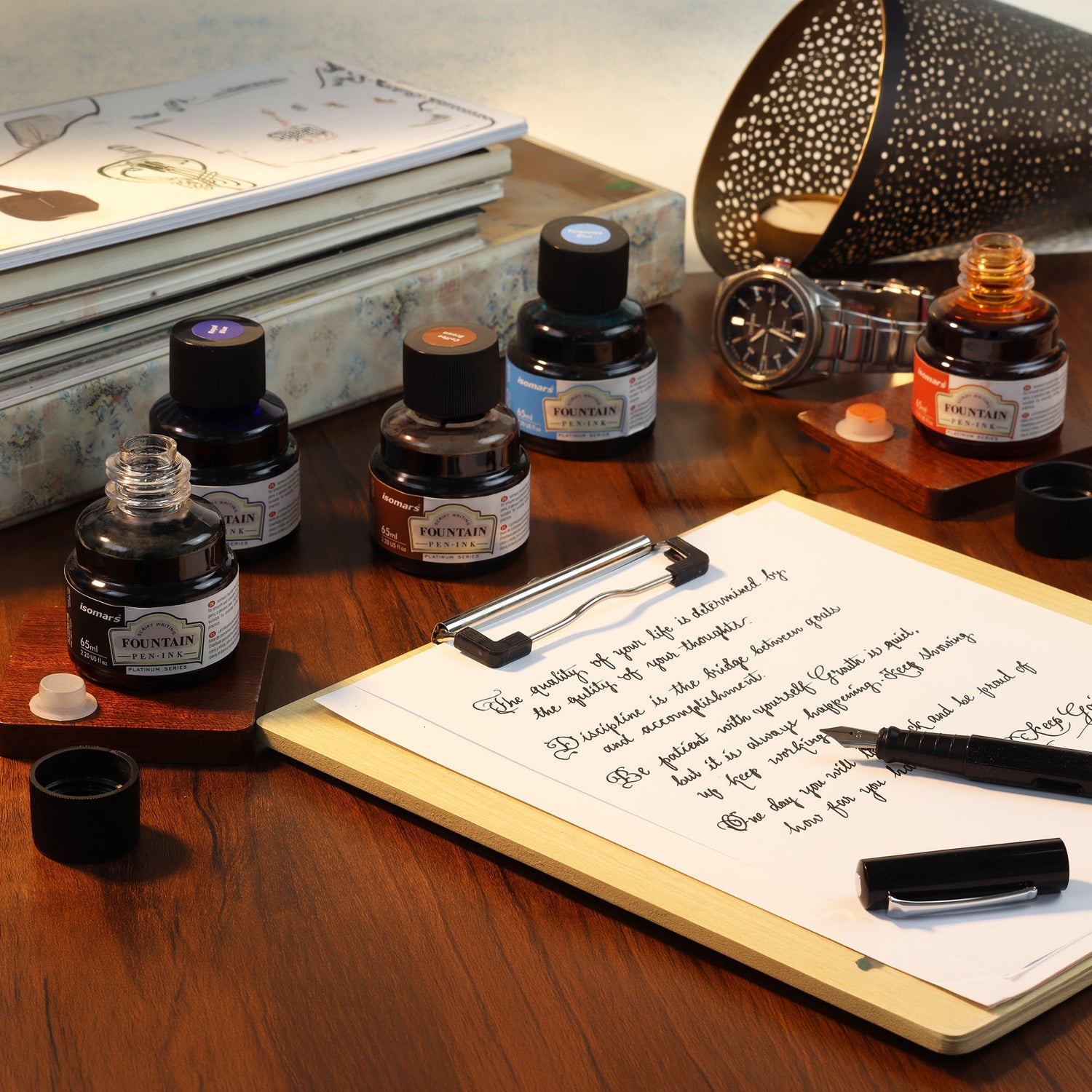 Isomars Fountain Pen Ink Set of 10 Colors, 65ml Each Bottle, Quick Drying, Non-Clogging Formula, Smooth Ink Flow, Vibrant Archival Inks for Fountain Pens, Calligraphy & Writing - Isomars