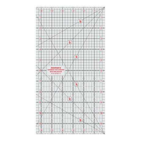 Isomars Garment Patchwork Quilting Ruler 12 x 6.5 Inch Acrylic - Isomars