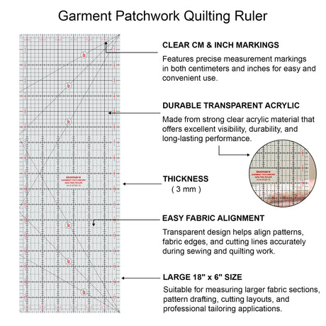Isomars Garment Patchwork Quilting Ruler 18 Inch Acrylic - Isomars