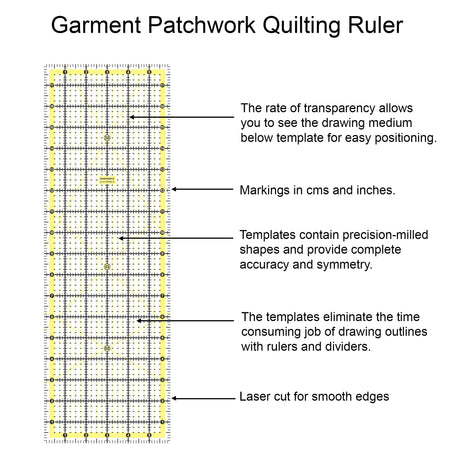 Isomars Garment Patchwork Quilting Ruler 6 x 18 Inch | Clear Acrylic - Isomars