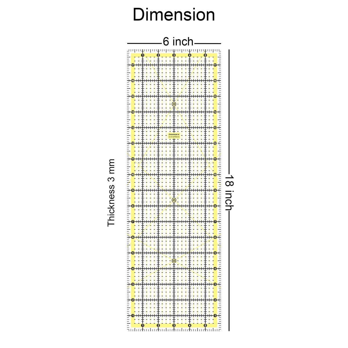 Isomars Garment Patchwork Quilting Ruler 6 x 18 Inch | Clear Acrylic - Isomars