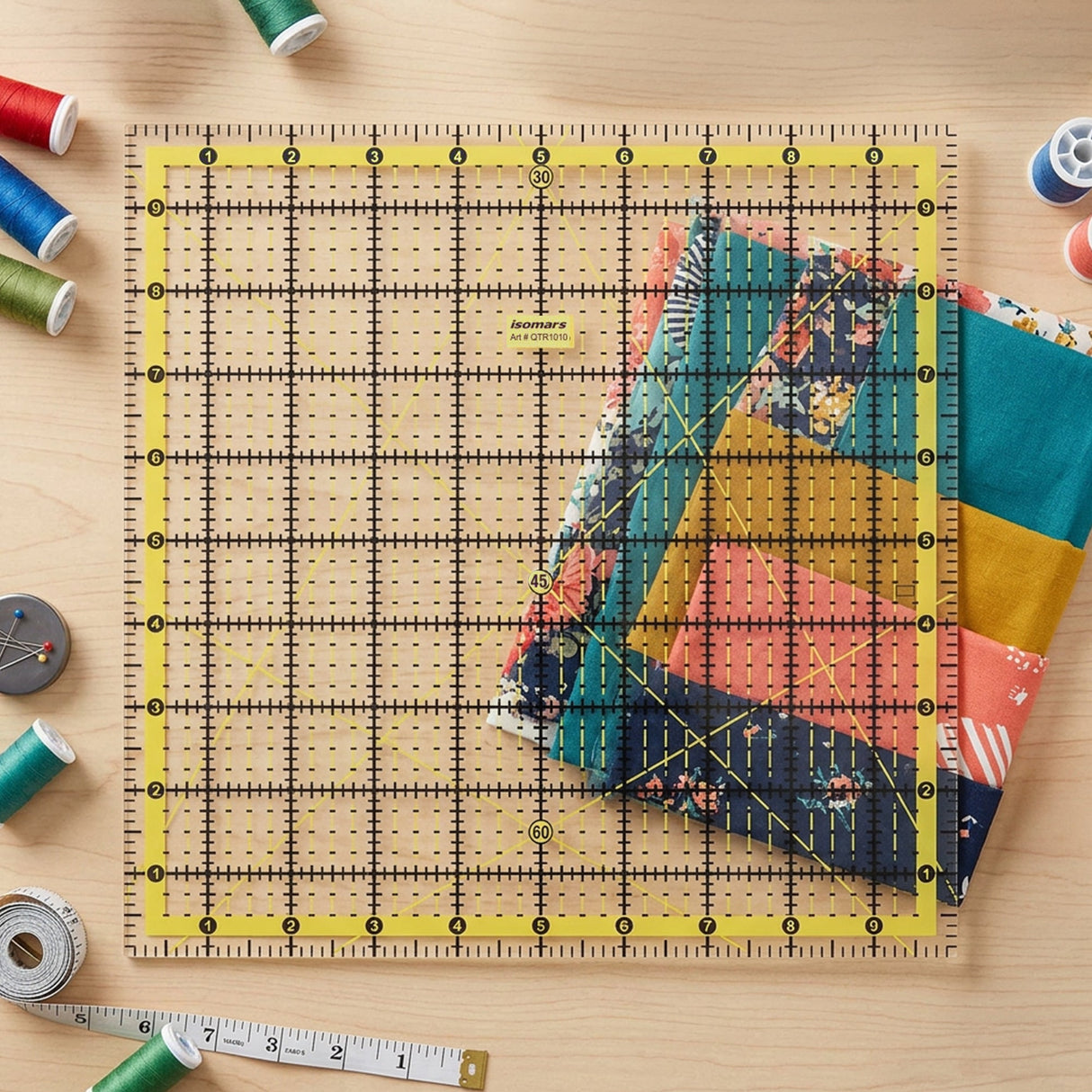 Isomars Garment Quilting Ruler 10 x 10 Inch | 3mm Clear Acrylic - Isomars
