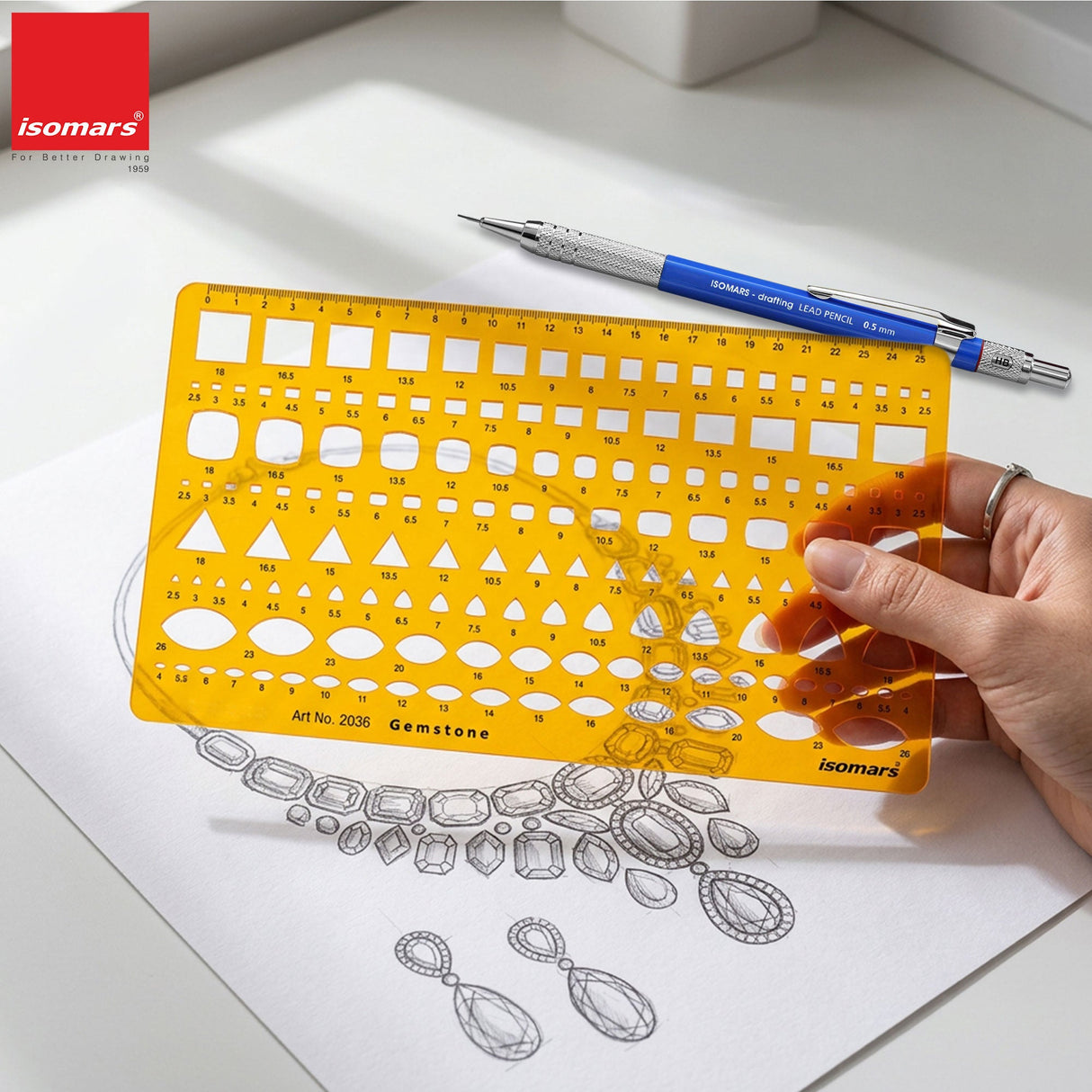 Isomars Gemstone Design Template Stencil for Jewellery Sketching - Isomars