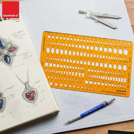 Isomars Gemstone Jewellery Design Template Art 1889 Drafting Stencil - Isomars