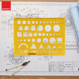 Isomars Geometric Combination Template Ruler | Multi-Shape Drawing & Drafting Stencil with Circles, Squares, Triangles, Hexagons, Arrows & Metric Scale for Architects, Engineers, Designers & Students - Isomars