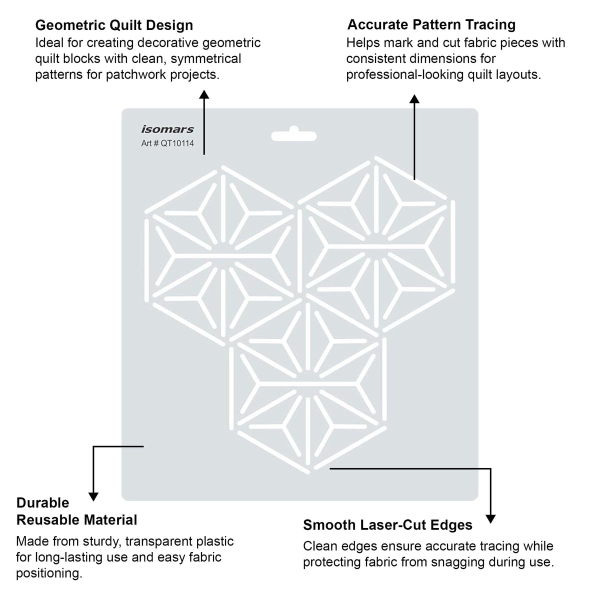 Isomars Geometric Quilt Template for Patchwork, Quilting & Crafts 10114 - Isomars