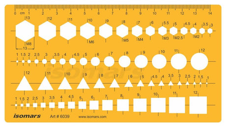 Isomars Geometric Shapes Drafting Template with Metric Scale Ruler - Isomars
