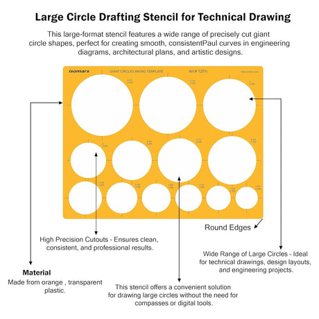 Isomars Giant Circles Drawing Template, Large Circle Stencil for Engineering & Drafting, Precise Geometry Tool for Architects, Designers & Students, Transparent Plastic, Multiple Sizes - Isomars