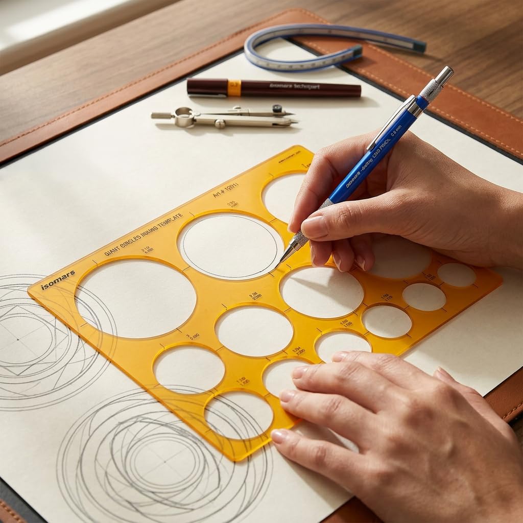 Isomars Giant Circles Drawing Template, Large Circle Stencil for Engineering & Drafting, Precise Geometry Tool for Architects, Designers & Students, Transparent Plastic, Multiple Sizes - Isomars