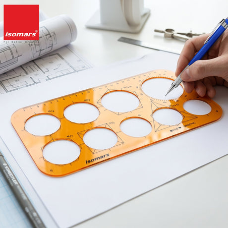 Isomars Graphic Circle Drawing Template | Transparent Geometric Drafting Stencil with Circles, Polygon Guides, Angle Scale & Metric Ruler | Ideal for Architects, Engineers, Designers, Artists & Students - Isomars