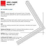 Isomars Grid L - Ruler For Tailoring and General Purpose |Quilting Rulers for Fashion Designing - Isomars
