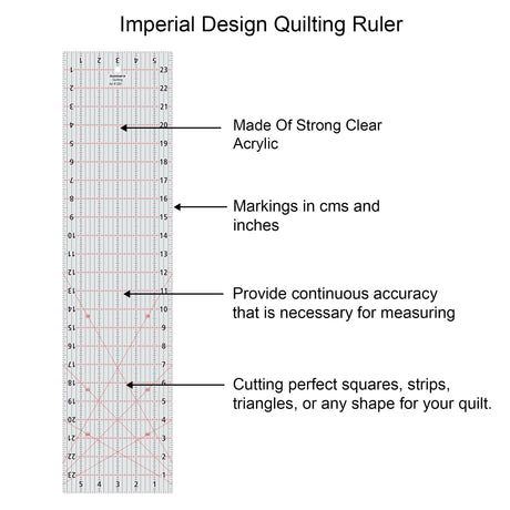 Isomars Imperial Design Quilting Ruler 6 x 24 Inch | Clear Acrylic - Isomars