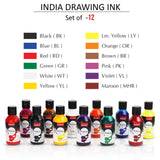 Isomars India Drawing Ink Set of 12 | 100 ml Each | Waterproof Colours - Isomars