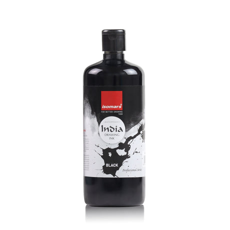 Isomars India Waterproof Drawing Ink - Black - 500ML Bottled Ink, for Paper Board, Canvas,Fabric and Wood Ideal for Designers, Airbrush Artists, Illustrators, Fine Artists and Craft and Hobbyists. - Isomars