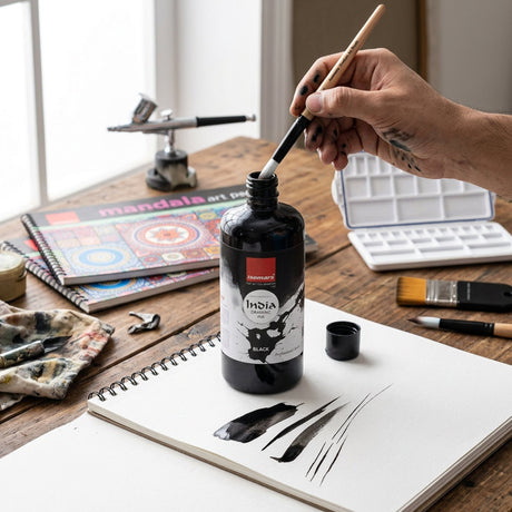 Isomars India Waterproof Drawing Ink - Black - 500ML Bottled Ink, for Paper Board, Canvas,Fabric and Wood Ideal for Designers, Airbrush Artists, Illustrators, Fine Artists and Craft and Hobbyists. - Isomars