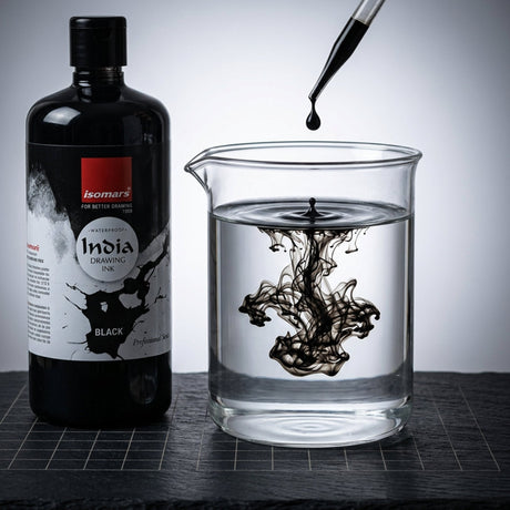 Isomars India Waterproof Drawing Ink - Black - 500ML Bottled Ink, for Paper Board, Canvas,Fabric and Wood Ideal for Designers, Airbrush Artists, Illustrators, Fine Artists and Craft and Hobbyists. - Isomars
