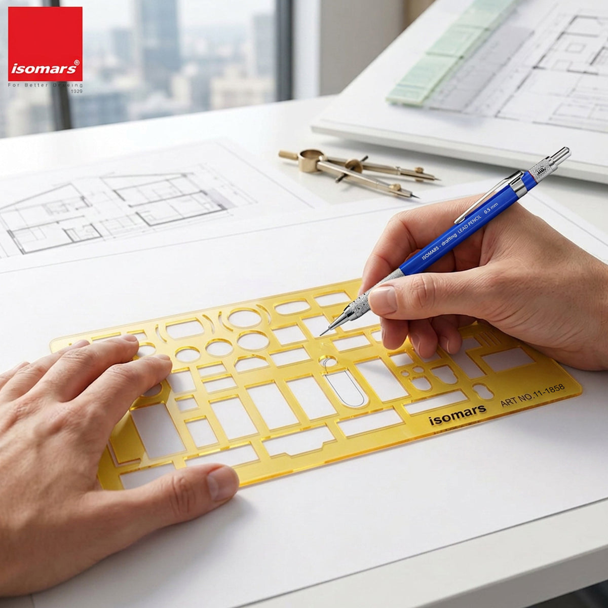 Isomars Interior Design Furniture Template Stencil Art 11-1858 | Architectural Drawing & Drafting Template for Furniture Layout, Floor Plans, Interior Design, House Planning & Technical Drawing - Isomars