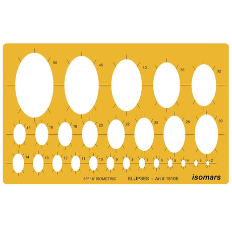 Isomars Isometric Ellipse Shapes Template 35°16' (Art No. 1510E) | Technical Drawing Stencil with 2-50mm Ellipses | Engineering, Architecture, Drafting & Design Tool - Isomars