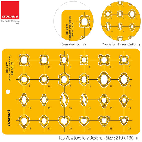 Isomars Jewellery Design Drawing Drafting Template Stencil Top View - 210 x 130mm - Isomars