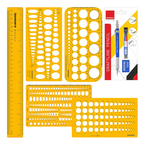 Isomars Jewellery Design Drawing & Drafting Template with 0.5mm Mechanical Pencil - Isomars