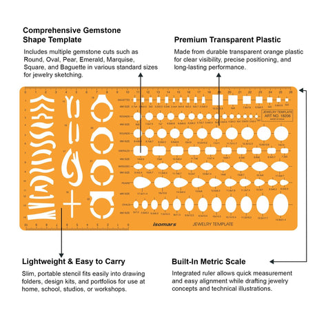Isomars Jewellery Design Template – Gemstone Shape Drawing Stencil - Isomars