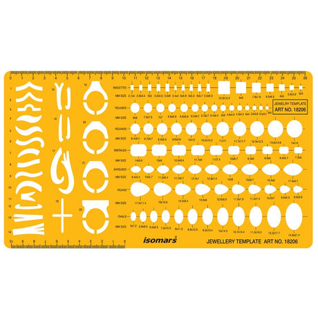 Isomars Jewellery Design Template Set of 2 | Gemstone & Stone Shape Drafting Stencils with Round, Oval, Pear, Emerald, Marquise, Heart & Baguette Shapes for Jewelry Designers & Students - Isomars