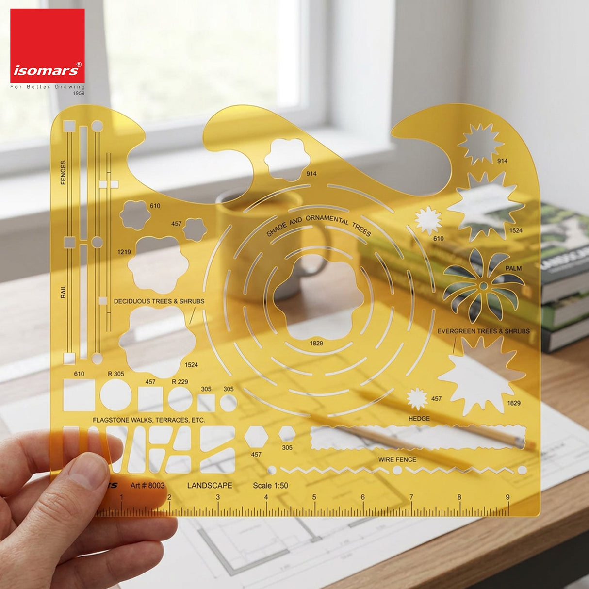 Isomars Landscape Design Template Stencil Scale 1:50 for Drafting - Isomars