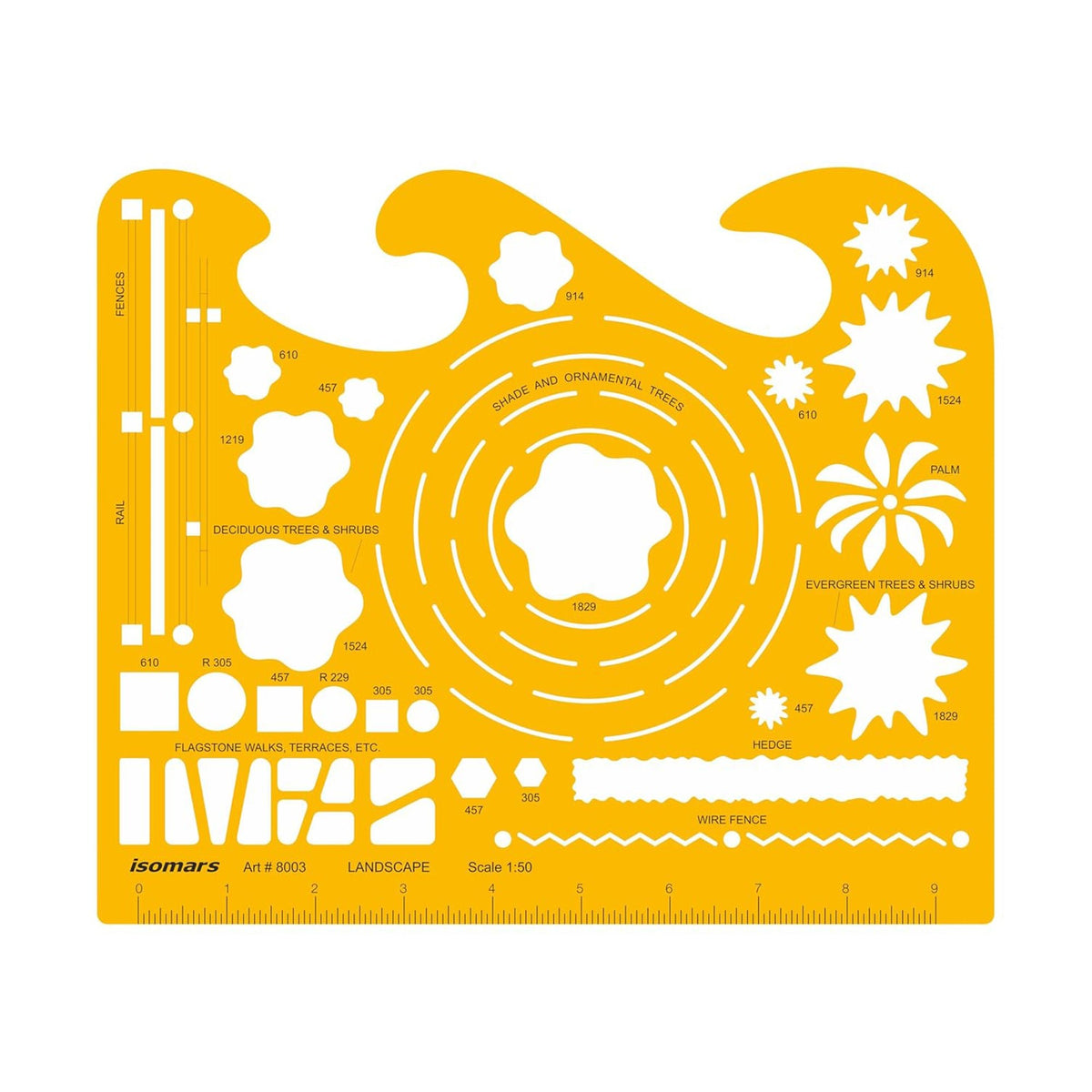 Isomars Landscape Design Template Stencil Scale 1:50 for Drafting - Isomars