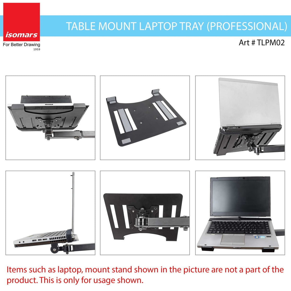 Isomars Laptop Tray for Monitor Arms and Stands (Tray Only) Adjustable Laptop Arm Mount Tray, Size : 12"- 17" (Black) - Isomars