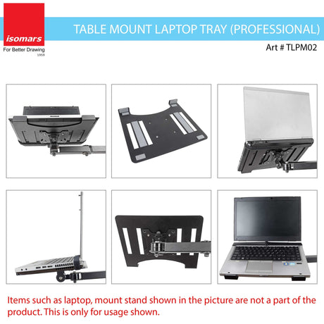 Isomars Laptop Tray for Monitor Arms and Stands (Tray Only) Adjustable Laptop Arm Mount Tray, Size : 12"- 17" (Black) - Isomars