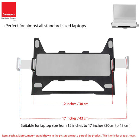 Isomars Laptop Tray for Monitor Arms and Stands (Tray Only), Compatible with Any Type of VESA Monitor Stand for Mounting Laptop on Monitor Stand Size : 12"- 17" (Black) - Isomars