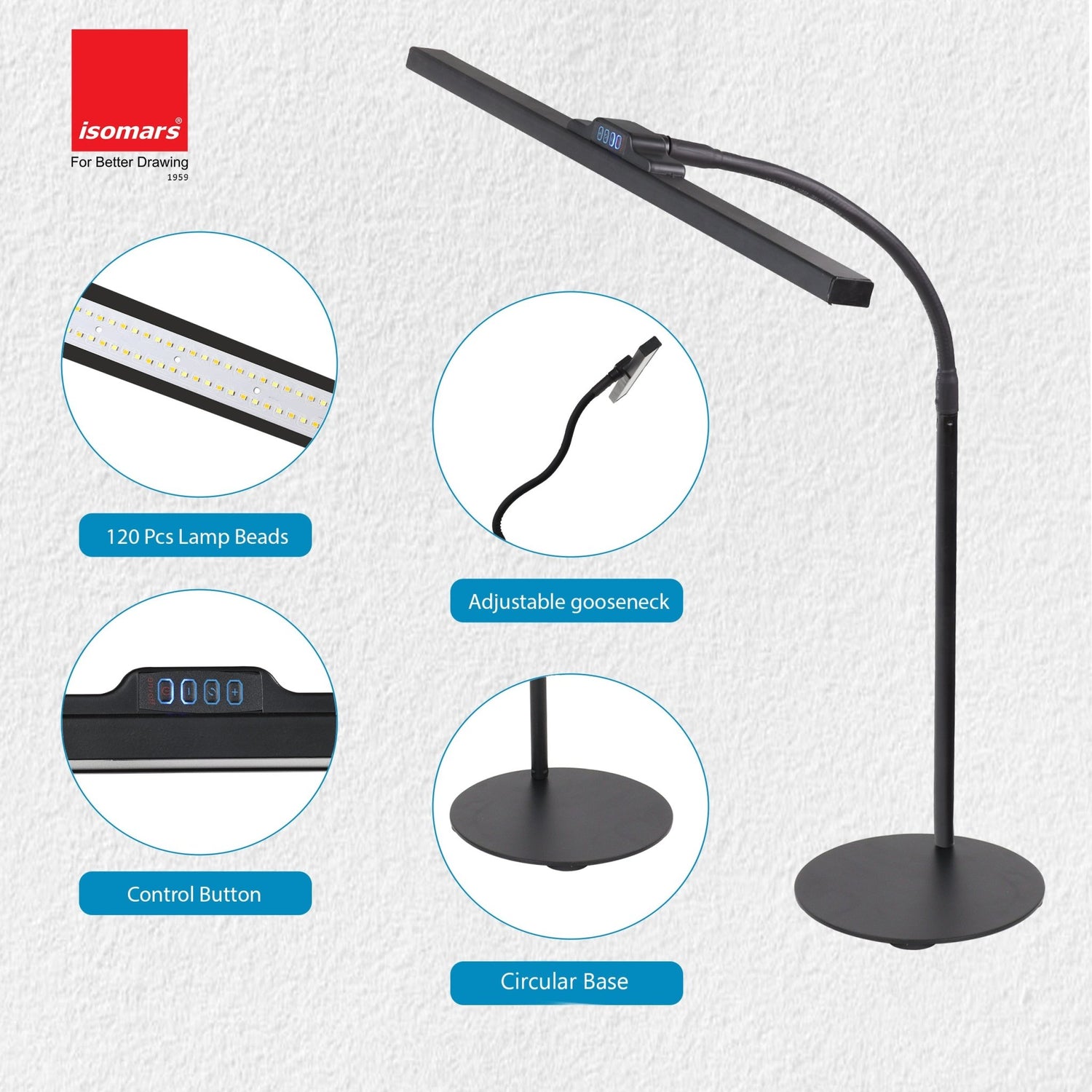 Isomars LED Desk Lamp for Computer Monitor & Laptop 24 Inch | Eye Friendly USB Study Light with Circular Base, Flexible Gooseneck, 3 Color Modes & 10 Brightness Levels for Reading, Office & Workbench - Isomars