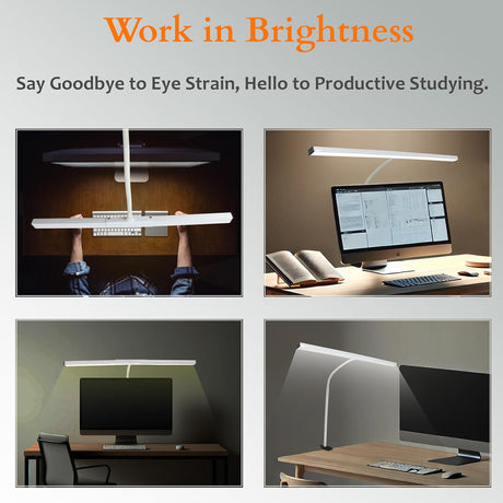 Isomars LED Desk Lamp for Computer Monitor & Laptop with Clamp 24 Inch | Eye Friendly USB Study Light, 3 Color Modes, 10 Brightness Levels for Reading, Studying, Working (White) - Isomars