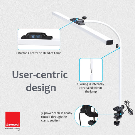 Isomars LED Desk Lamp for Computer Monitor & Laptop with Clamp 24 Inch | Eye Friendly USB Study Light, 3 Color Modes, 10 Brightness Levels for Reading, Studying, Working (White) - Isomars