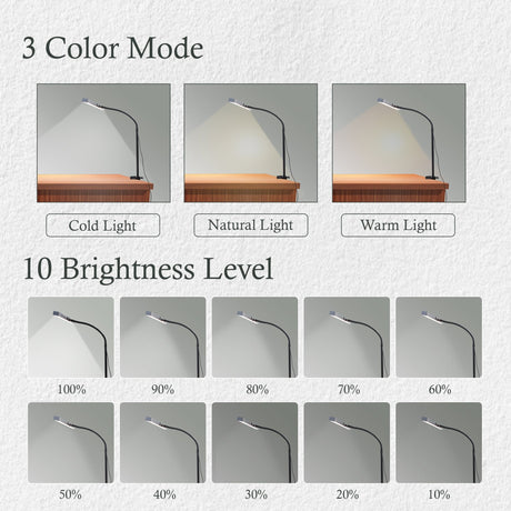 Isomars LED Desk Lamp for Computer Monitor & Laptop with Clamp 24 Inch | Eye Friendly USB Study Light, 3 Color Modes, 10 Brightness Levels for Reading, Studying, Working (White) - Isomars