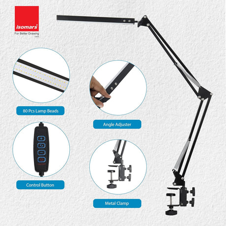 ISOMARS LED Desk Lamp with Adjustable Angle & Clamp | 12 Inch Overhead USB Study Table Light for Desktop, Laptop, Office & Reading | 3 Color Modes, 10 Brightness Levels, Eye Care LED Lamp11 - Isomars