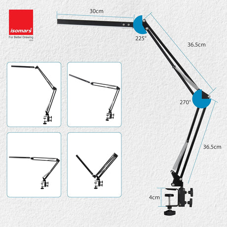 ISOMARS LED Desk Lamp with Adjustable Angle & Clamp | 12 Inch Overhead USB Study Table Light for Desktop, Laptop, Office & Reading | 3 Color Modes, 10 Brightness Levels, Eye Care LED Lamp11 - Isomars