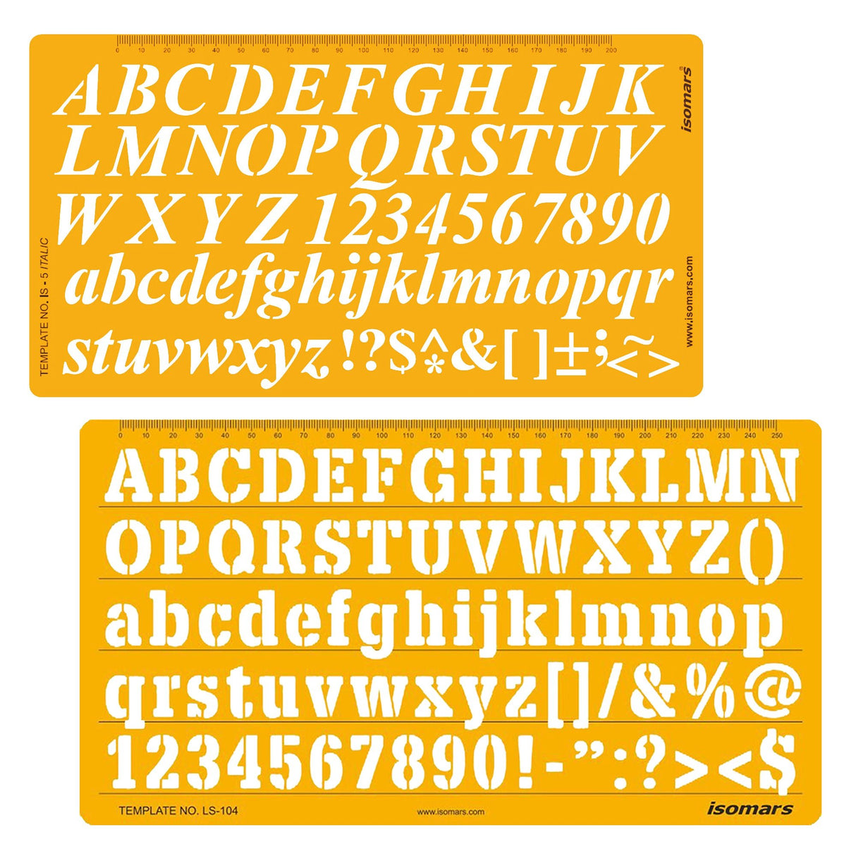 Isomars Letter Stencil Combo Set – Italic & Standard Alphabet Templates with Uppercase, Lowercase, Numbers & Symbols, Reusable Drawing, Craft, Sign Making & DIY Lettering Stencils - Isomars